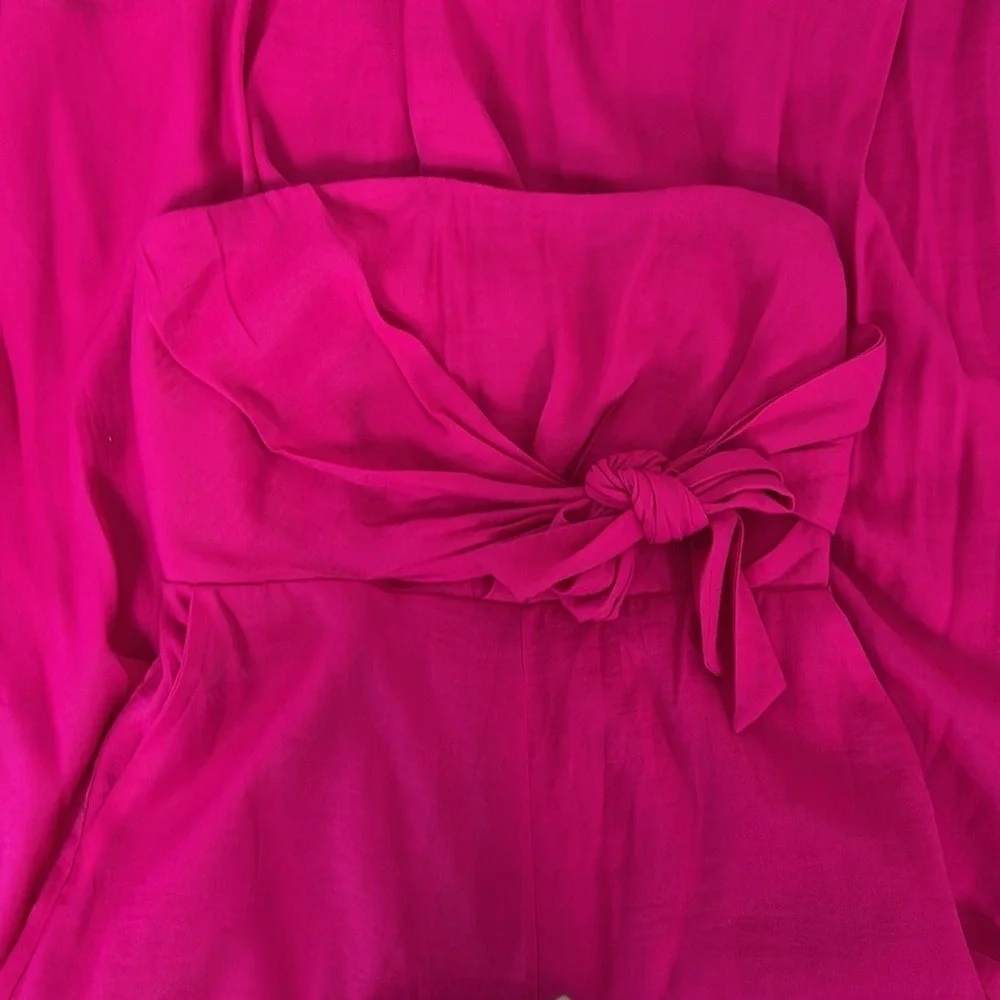 Anthropologie Galatea Strapless Tie Front Wide Leg Jumpsuit Fuchsia Pink Culotte - Picture 16 of 16